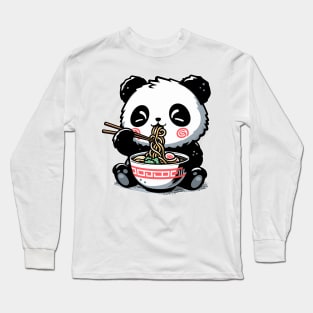 Kawaii little panda eat ramen Long Sleeve T-Shirt